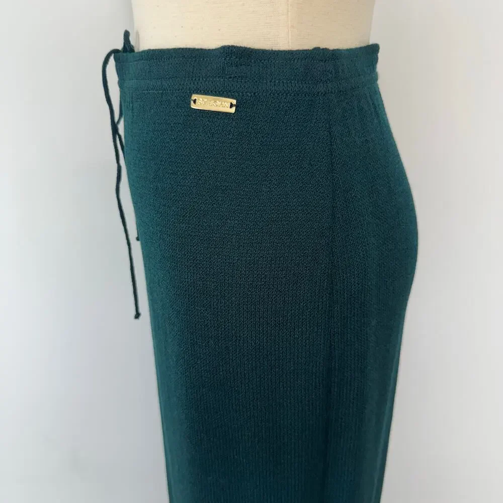 St. John Knit Maxi Skirt Side Slit Santana Wool Blend Dark Teal Green Size: M
